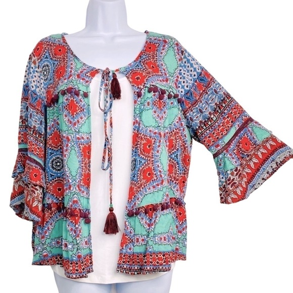 Democracy Women’s Sz Medium Multi-Color Lightweight 3/4 Bell Sleeve Cardigan - Picture 3 of 8